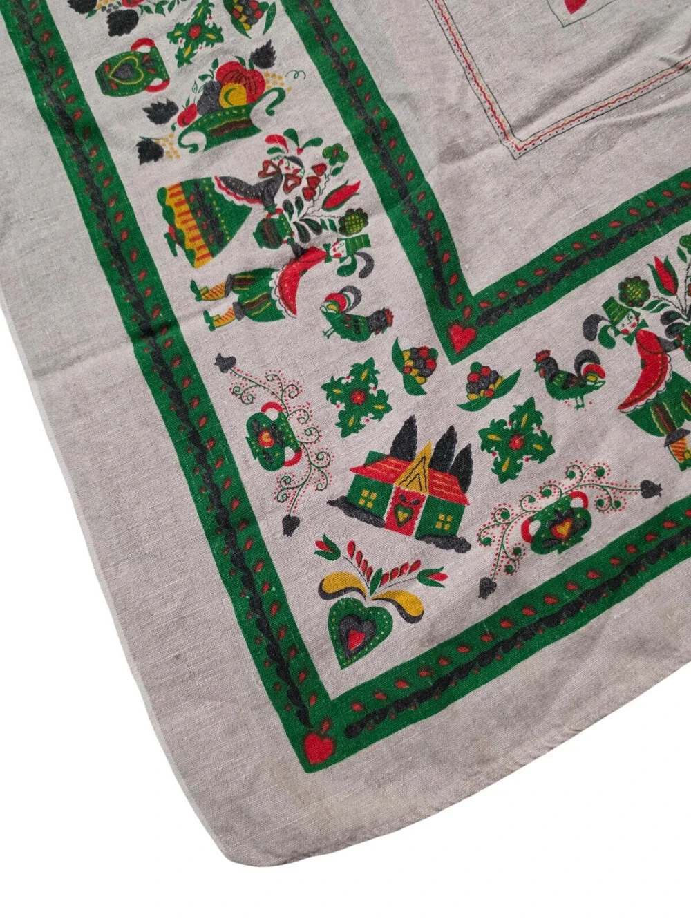 Vintage mid-century Pennsylvania Dutch folk art linen tablecloth 49